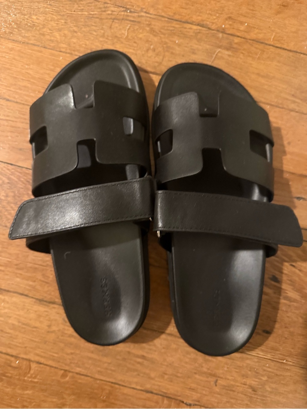 Black Leather Slide Sandals